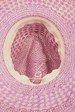 Purple and beige checkered straw weave sun protection hat