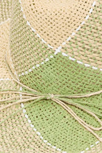 Fame Contrast Straw Braid Hat with green beige stripes