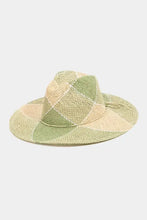 Fame Contrast Straw Braid Hat in woven straw with green beige checkered pattern