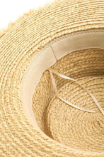 Fame Cutout Woven Straw Hat interior with light elastic sweatband and ties