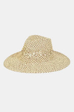 Fame Cutout Woven Straw Hat with wide brim and alternating strands