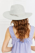 Woman in Fame Festival Babe Fedora Hat with light blue woven band