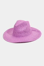 Purple Fame straw braided sun hat with wide brim sun protection