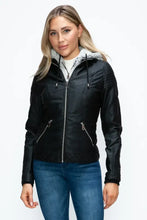 Faux Layered Black Jacket with Fuzzy Hood for Women Woman Outerwear