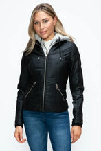 Faux Layered Black Jacket with Fuzzy Hood for Women Black Woman Outerwear