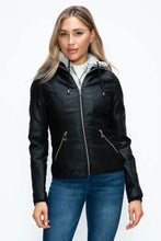 Faux Layered Black Jacket with Fuzzy Hood for Women Woman Outerwear