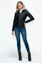 Faux Layered Black Jacket with Fuzzy Hood for Women Woman Outerwear