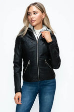 Faux Layered Black Jacket with Fuzzy Hood for Women Woman Outerwear