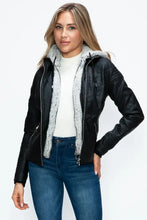 Faux Layered Black Jacket with Fuzzy Hood for Women Woman Outerwear