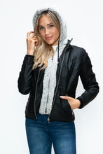 Faux Layered Black Jacket with Fuzzy Hood for Women Woman Outerwear