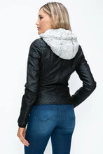 Faux Layered Black Jacket with Fuzzy Hood for Women Woman Outerwear