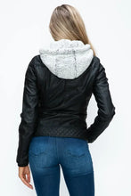 Faux Layered Black Jacket with Fuzzy Hood for Women Woman Outerwear