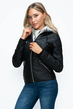 Faux Layered Black Jacket with Fuzzy Hood for Women Woman Outerwear
