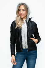 Faux Layered Black Jacket with Fuzzy Hood for Women Woman Outerwear