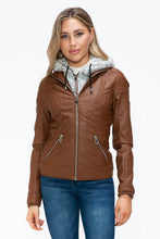 Faux Layered Brown Jacket with Fuzzy Hood and Sherpa Lining Rust