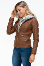 Faux Layered Brown Jacket with Fuzzy Hood and Sherpa Lining Woman Outerwear