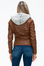 Faux Layered Brown Jacket with Fuzzy Hood and Sherpa Lining
