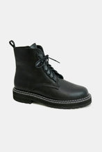 Black Faux Leather Lace-Up Boots for Women with Side Zipper
