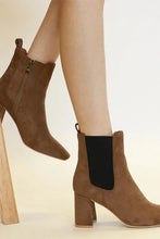 Faux Suede Block Heel Chelsea Boots for Women Coffee Brown