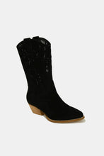 Faux Suede Laser Cut Block Heel Cowboy Boots for Women