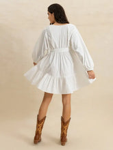 Tiered Tie Neck Long Sleeve Mini Dress Casual Dresses