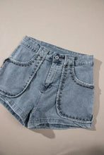 Studded Acid Wash Denim Shorts Denim Shorts