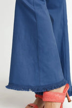 Umgee blue plus size full size wide flare leg stretch pants with frayed hem wide flare leg trousers