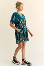 Davi & Dani Floral Print Short Bell Sleeve Pleated Mini Dress Casual Dresses