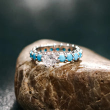 Inlaid Artificial Turquoise Zircon 925 Sterling Silver Ring Silver