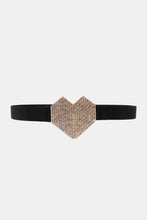 Rhinestone Heart Buckle Elastic Belt Black One Size Belts