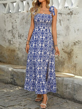 Perfee Slit Smocked Square Neck Printed Maxi Cami Dress Woman Maxi Dress