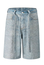 Men's Washed Rhinestone Denim Bermuda Shorts Medium