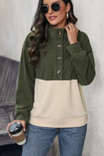 Perfee Ribbed Color Block Half Button Sweatshirt Woman Sweatshirts