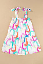 Abstract Print Knotted Straps Ruffled Mini Dress