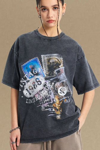 Men's Graphic Round Neck Half Sleeve T-Shirt Black