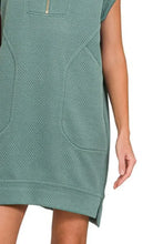 Zenana Textured Knit Jacquard Quarter Zipper Mini Dress Casual Dresses