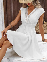 Swiss Dot Surplice Cap Sleeve Mini Dress White Casual Dresses