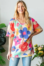 HOPELY Full Size Floral V-Neck Side Slit T-Shirt Woman T Shirts