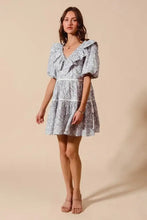 SO ME Cotton Printed Ruffle V Neckline Dress with Side Tie Casual Dresses