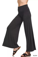 Black zenana full size fold over waist comfy wide-leg pants with soft flowing fabric and relaxed fit