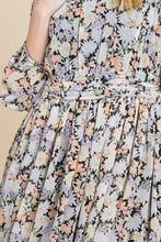 Lime 'N' Chili Chiffon Floral Print Belted Dress with Back Zipper Casual Dresses