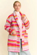 Davi & Dani Contrast Striped Open Front Coat with Pockets Woman Outerwear