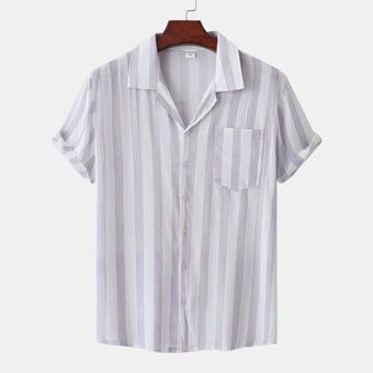 Men's Striped Short Sleeve Button-Down Shirt Pink Purple