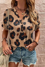 Leopard Half Button Short Sleeve T-Shirt Leopard