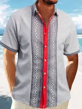Men's Full Size Contrast Button Down Short Sleeve Shirt Plus Size Gray