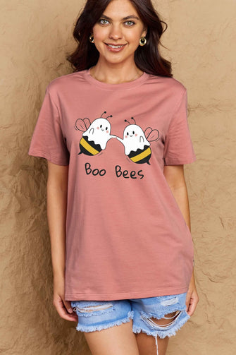 Simply Love Full Size BOO BEES Graphic Cotton T-Shirt Dusty Pink