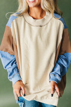 Slit Color Block Round Neck Long Sleeve Sweatshirt Sky Blue Woman Sweatshirts