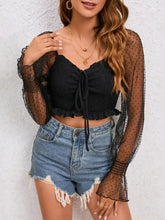 Drawstring Flounce Sleeve Cropped Top Woman Blouses
