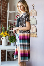 Heimish Full Size Animal Leopard and Stripe Open Cardigan Plus Size Woman Outerwear