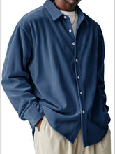 Men's Full Size Textured Button-Down Corduroy Shirt Plus Size Navy Blue